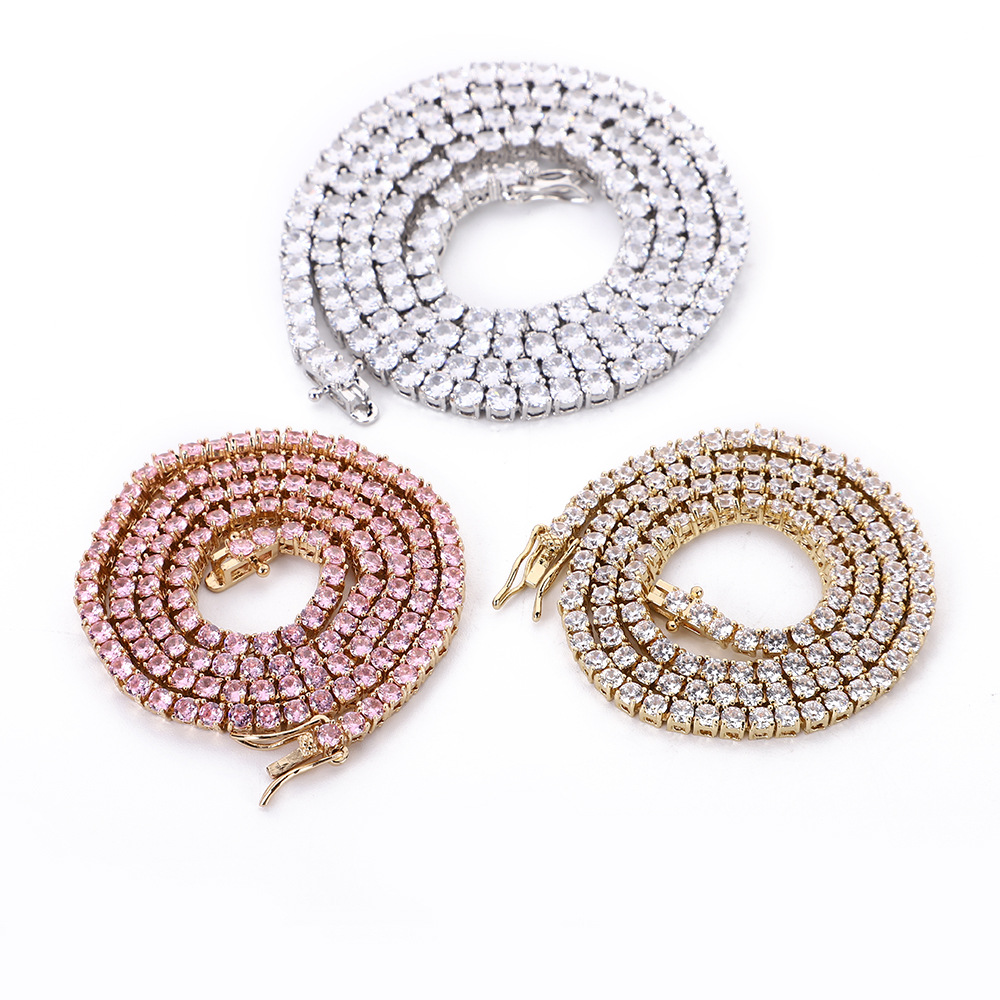 Manufacturers Supply European and American Ins Zircon Tennis Chain Full Zircon Hip Hop Men's and Women's Necklaces Tennis Chain