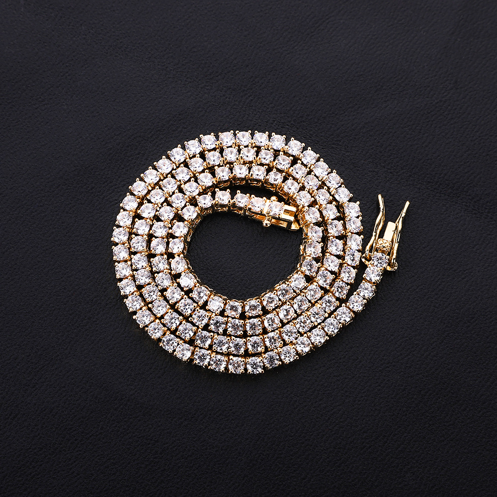 Manufacturers Supply European and American Ins Zircon Tennis Chain Full Zircon Hip Hop Men's and Women's Necklaces Tennis Chain
