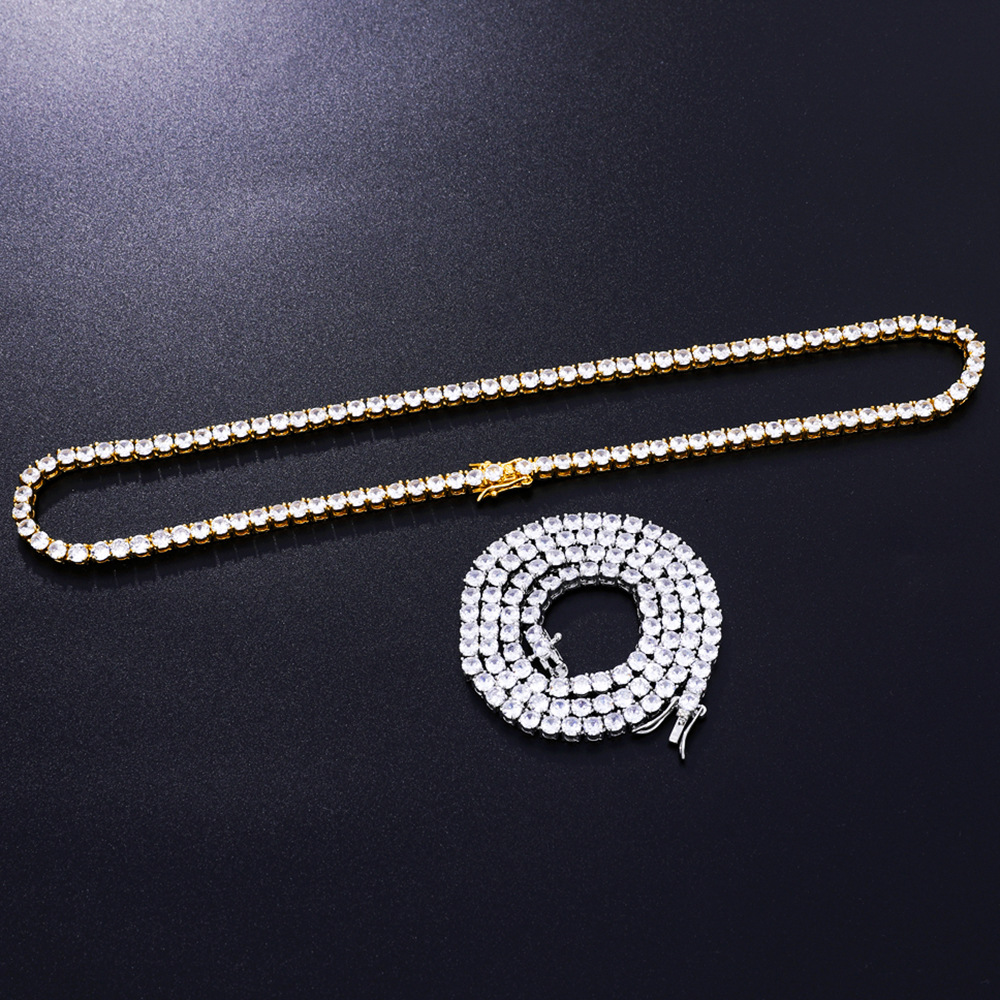 Manufacturers Supply European and American Ins Zircon Tennis Chain Full Zircon Hip Hop Men's and Women's Necklaces Tennis Chain