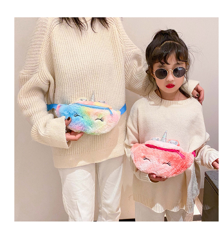 Cartoon Plush Waist Bag Mini Shoulder Bag Fashion Trend Unicorn Kid's Messenger Bag Casual Girl Chest Bag