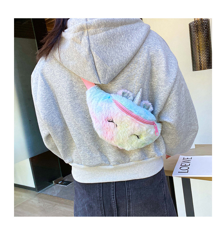Cartoon Plush Waist Bag Mini Shoulder Bag Fashion Trend Unicorn Kid's Messenger Bag Casual Girl Chest Bag