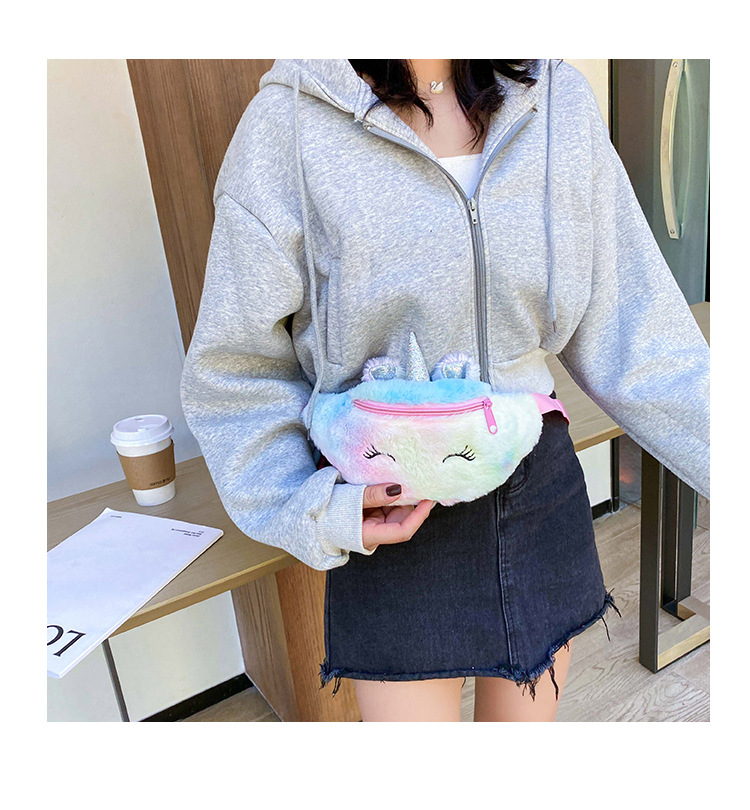 Cartoon Plush Waist Bag Mini Shoulder Bag Fashion Trend Unicorn Kid's Messenger Bag Casual Girl Chest Bag