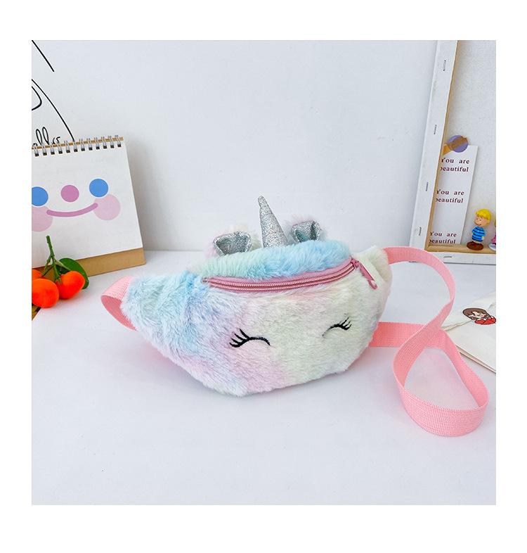 Cartoon Plush Waist Bag Mini Shoulder Bag Fashion Trend Unicorn Kid's Messenger Bag Casual Girl Chest Bag