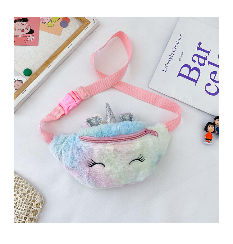 Cartoon Plush Waist Bag Mini Shoulder Bag Fashion Trend Unicorn Kid's Messenger Bag Casual Girl Chest Bag