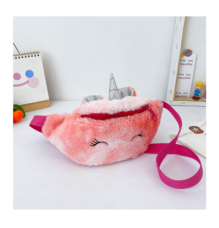 Cartoon Plush Waist Bag Mini Shoulder Bag Fashion Trend Unicorn Kid's Messenger Bag Casual Girl Chest Bag