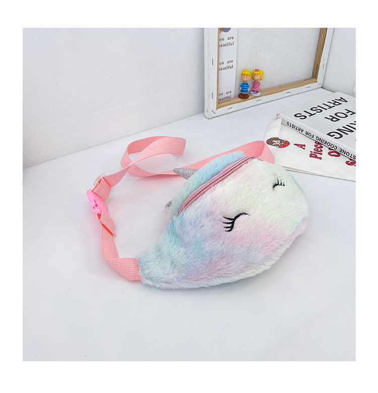 Cartoon Plush Waist Bag Mini Shoulder Bag Fashion Trend Unicorn Kid's Messenger Bag Casual Girl Chest Bag