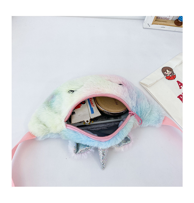 Cartoon Plush Waist Bag Mini Shoulder Bag Fashion Trend Unicorn Kid's Messenger Bag Casual Girl Chest Bag