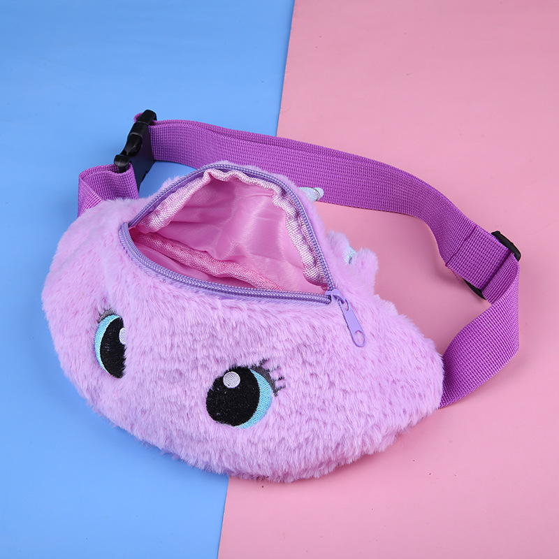 Unicorn Cartoon Plush Shoulder Bag Little Girl Cute Big Eyes Waist Bag Kindergarten Kid&#039;s Messenger Bag Chest Bag