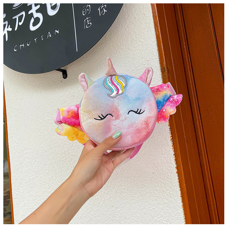 INS Girlish Heart Cute Unicorn Small round Bag New Fashion Children's Mobile Phone Coin Purse Fashion Waist Bag Messenger Bag