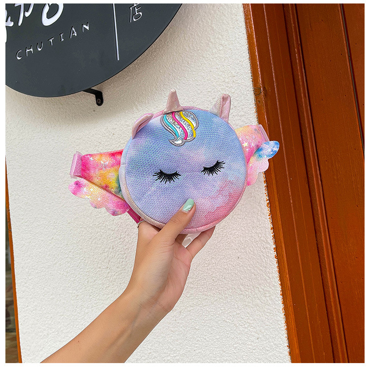 INS Girlish Heart Cute Unicorn Small round Bag New Fashion Children's Mobile Phone Coin Purse Fashion Waist Bag Messenger Bag