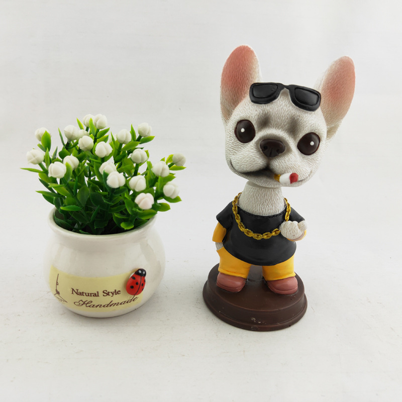 Resin shake head dog crafts cool dog car spring swing bucket