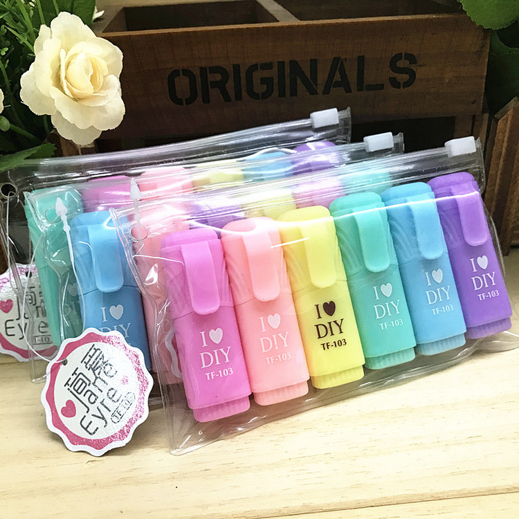 Fruit - flavored highlighter with 6 mini highlighter pens in the key circle of graffiti highlighter pen TIANFU Fruit - flavored highlighter with 6 mini highlighter pens in the key circle of graffiti highlighter pen TIANFU