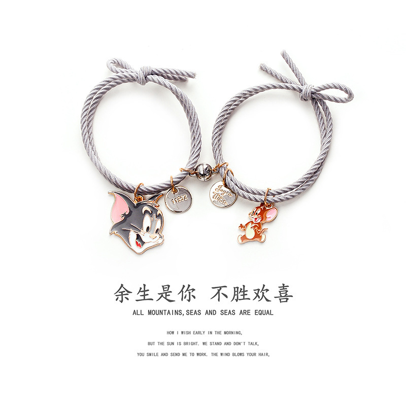 [Spot] TikTok Couple Girlfriends Same Style Suction Small Rubber Band Hair Rope Female Cartoon Bracelet Wrist String Magnetic Suction Internet Celebrity