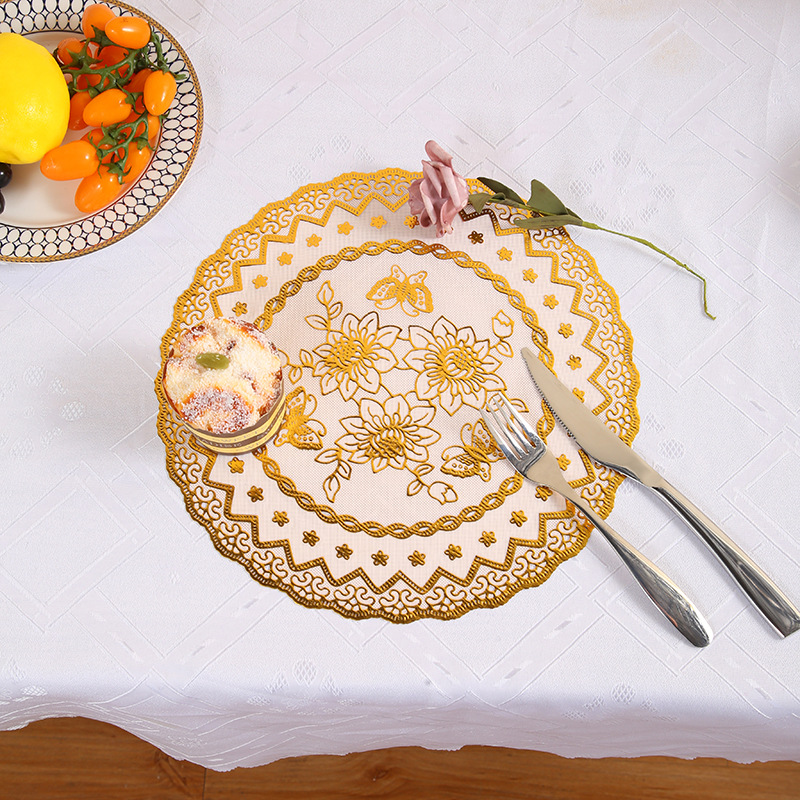 30 Circle Hollow Printing Placemat Bronzing Water-and Oil-Repellent xi can dian Thermal Shielded Table Mat PVC Plate Mat Creative Coaster 30 Circle Hollow Printing Placemat Bronzing Water-and Oil-Repellent xi can dian Thermal Shielded Table Mat PVC Plate Mat Creative Coaster