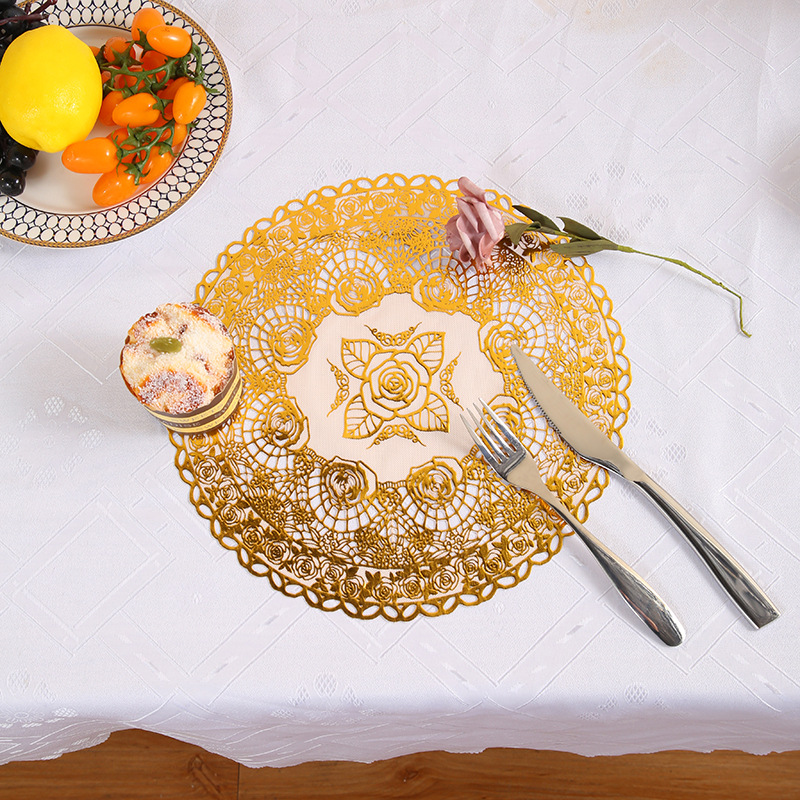 30 Circle Hollow Printing Placemat Bronzing Water-and Oil-Repellent xi can dian Thermal Shielded Table Mat PVC Plate Mat Creative Coaster 30 Circle Hollow Printing Placemat Bronzing Water-and Oil-Repellent xi can dian Thermal Shielded Table Mat PVC Plate Mat Creative Coaster