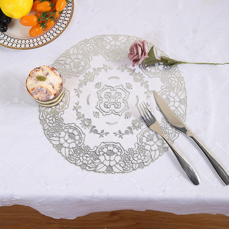 30 Circle Hollow Printing Placemat Bronzing Water-and Oil-Repellent xi can dian Thermal Shielded Table Mat PVC Plate Mat Creative Coaster 30 Circle Hollow Printing Placemat Bronzing Water-and Oil-Repellent xi can dian Thermal Shielded Table Mat PVC Plate Mat Creative Coaster