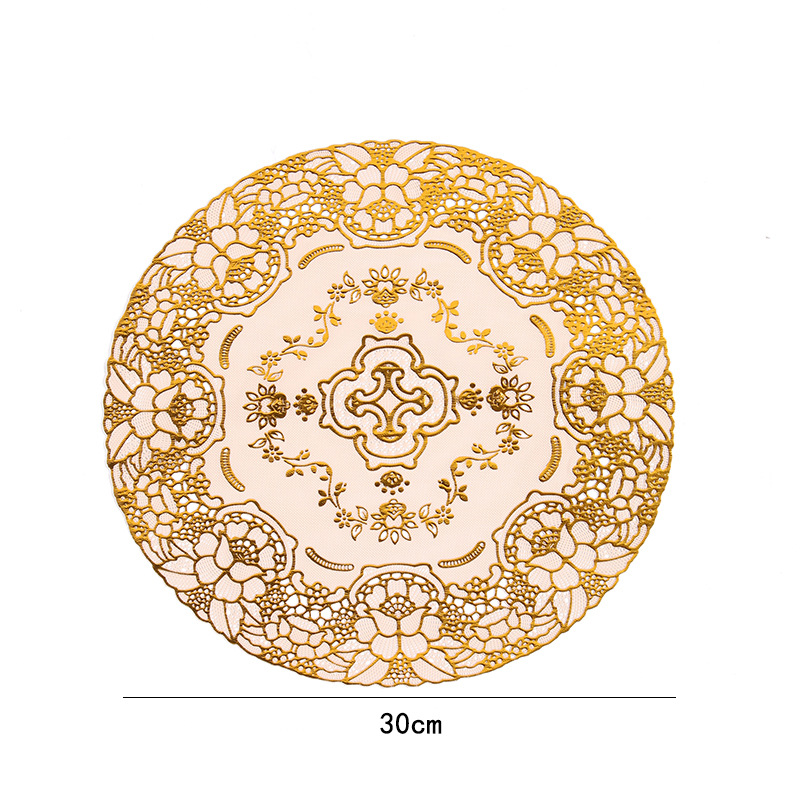 30 Circle Hollow Printing Placemat Bronzing Water-and Oil-Repellent xi can dian Thermal Shielded Table Mat PVC Plate Mat Creative Coaster 30 Circle Hollow Printing Placemat Bronzing Water-and Oil-Repellent xi can dian Thermal Shielded Table Mat PVC Plate Mat Creative Coaster