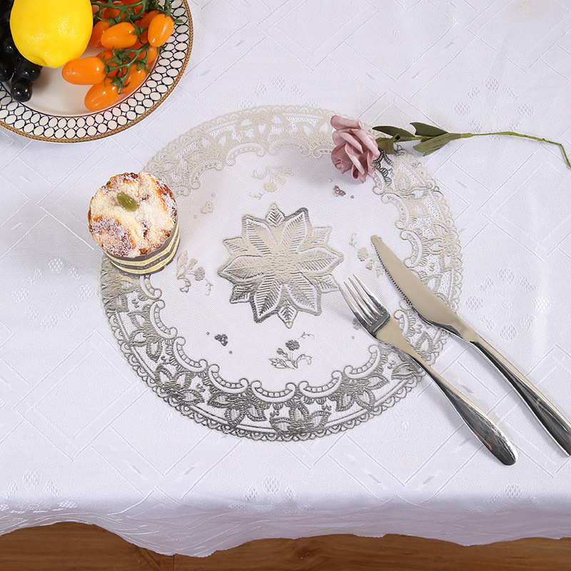 30 Circle Hollow Printing Placemat Bronzing Water-and Oil-Repellent xi can dian Thermal Shielded Table Mat PVC Plate Mat Creative Coaster 30 Circle Hollow Printing Placemat Bronzing Water-and Oil-Repellent xi can dian Thermal Shielded Table Mat PVC Plate Mat Creative Coaster