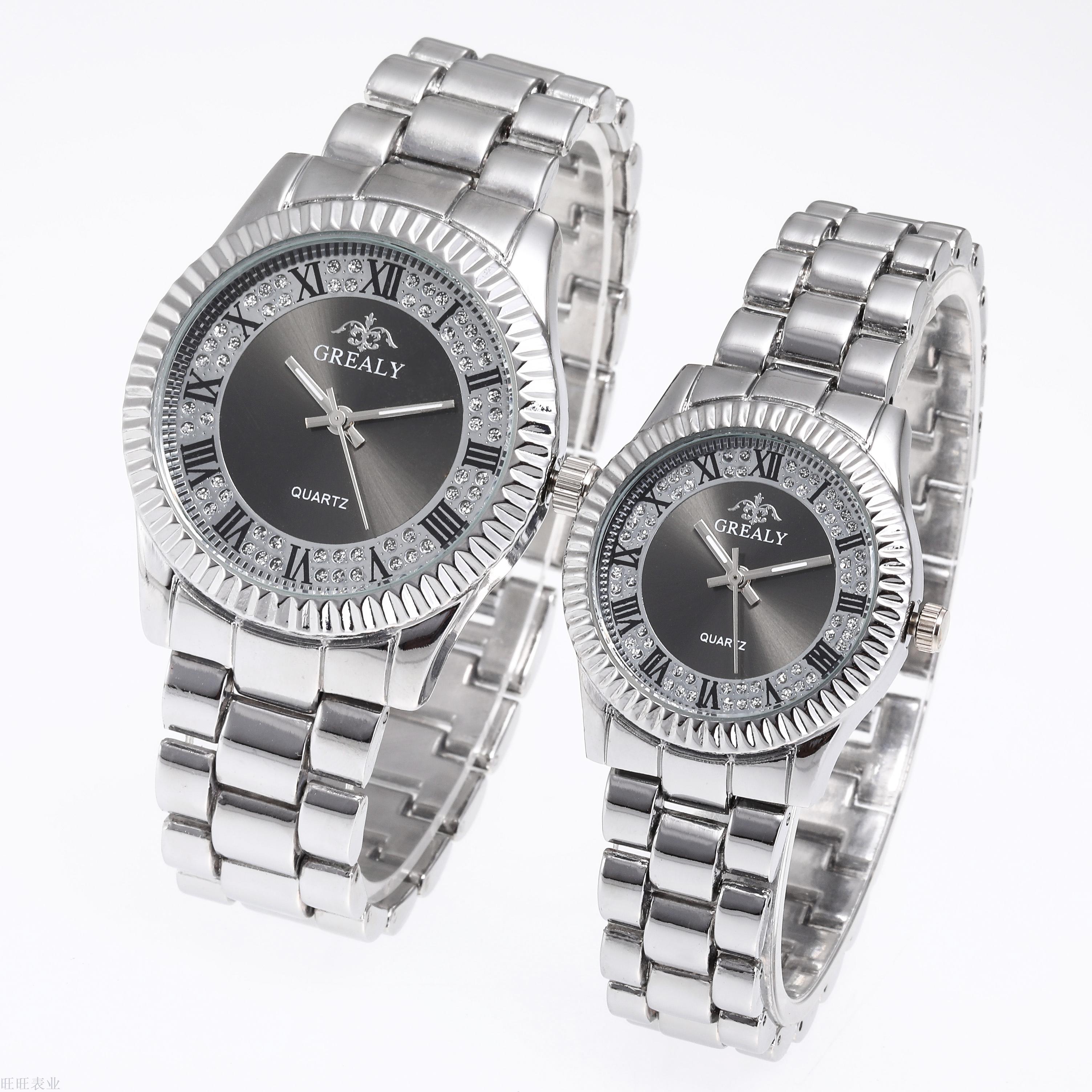 Hot selling new fashion couples business Roman scale quartz wrist watch personality alloy steel band watch wholesale