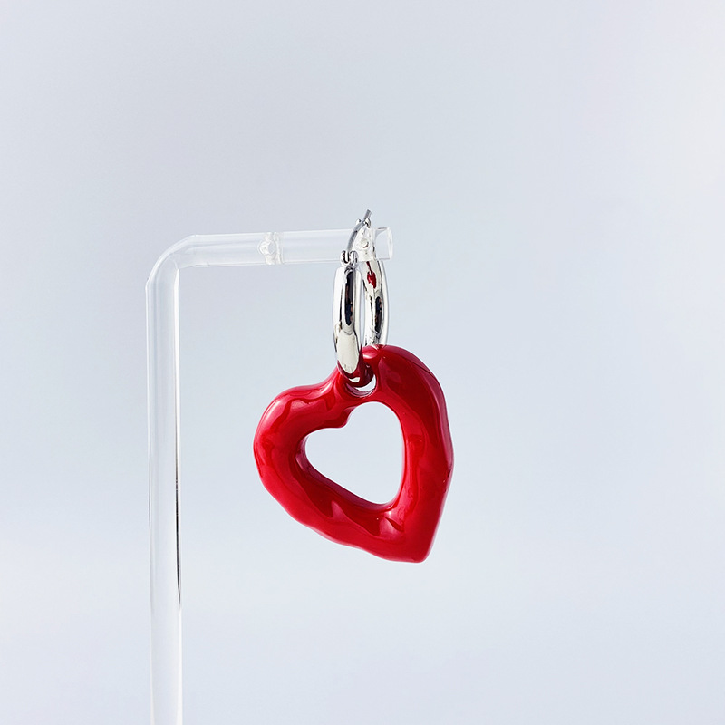 Qiao Men Original National Style Design Heart-Shaped Circle Earrings Chinese Red New Year Earrings Donut Love Heart Earrings Female Qiao Men Original National Style Design Heart-Shaped Circle Earrings Chinese Red New Year Earrings Donut Love Heart Earrings Female