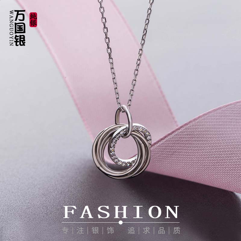 SOURCE Factory Exclusive for Cross-Border S925 Sterling Silver Hand-Made Circle Ring Buckle Pendant Grandmother Mother Daughter Necklace