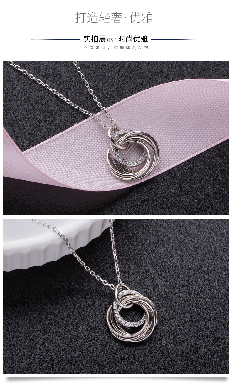 SOURCE Factory Exclusive for Cross-Border S925 Sterling Silver Hand-Made Circle Ring Buckle Pendant Grandmother Mother Daughter Necklace SOURCE Factory Exclusive for Cross-Border S925 Sterling Silver Hand-Made Circle Ring Buckle Pendant Grandmother Mother Daughter Necklace
