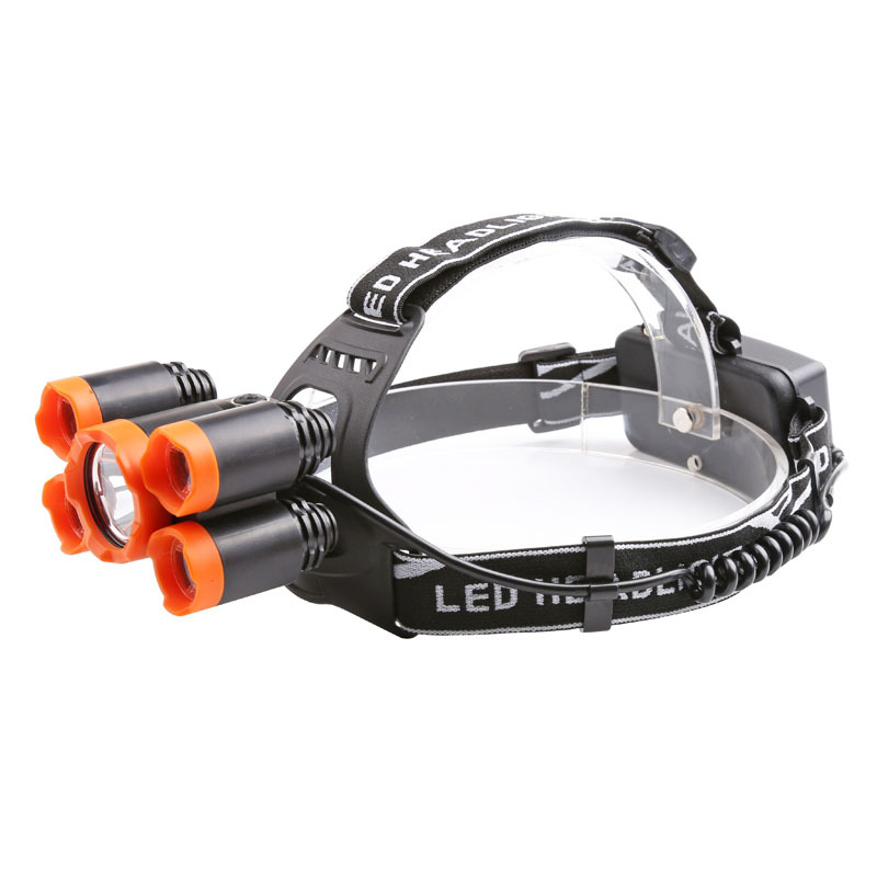 Cross-Border Amazon T6 Outdoor Lighting Major Headlamp Probe Hunting Light 5 Planes Night Night Fish Luring Lamp
