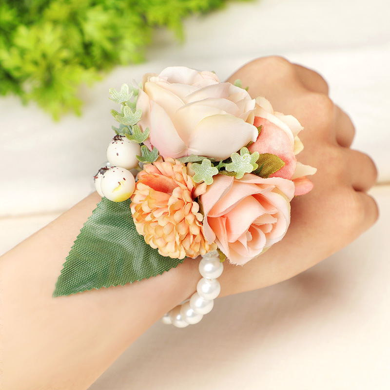 Wrist Flower Bridesmaid Sisters Group Artificial Flower Bracelet Wedding Ceremony and Wedding Celebration Supplies Whole