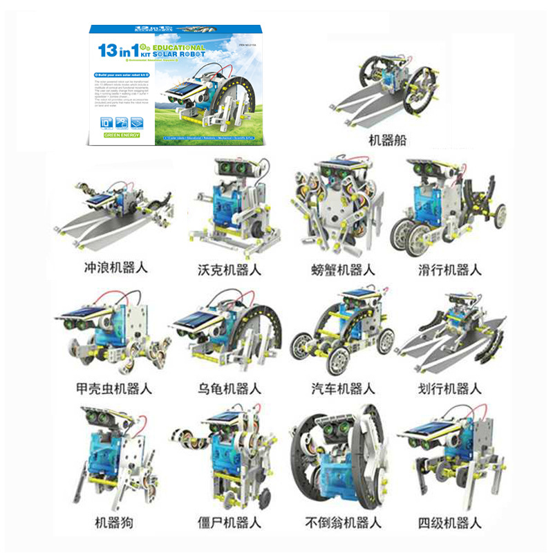 Cool New Sunshine Solar Robot 13-in-1 Puzzle Self-Installed Science Experiment Toy Birthday Gift Car Boat
