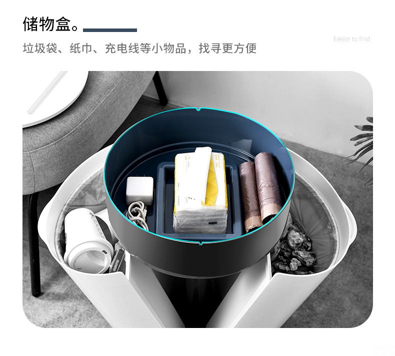 Household Plastic Trash Can Dry Wet Separation Living Room and Kitchen Trash Can Creative Large Trash Can with Roller