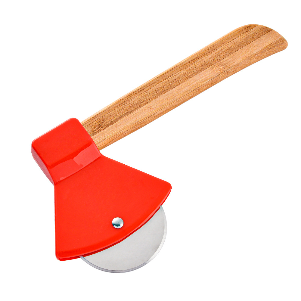 Stainless Steel round Roller Pizza Cutter Kitchen Baking Tools Single Wheel Pizza Cutter Bamboo Handle Axe Cake Knife