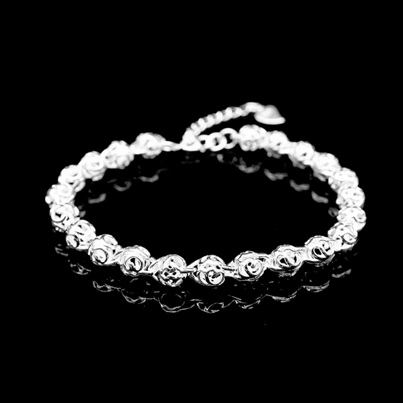 Round Beads Diet Balls Silver Plated Bracelet Female Fortune Roller Ball Hand Ring Korean Silver Jewelry Wholesale Hollow Ball Bracelet