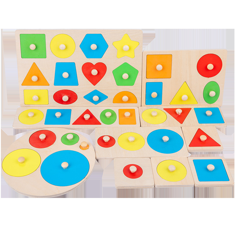 Montessori Teaching Aids Panel Geometric Figure Elbow-Board Infant Early Education Puzzle Cognitive Wooden Toys Factory Supply