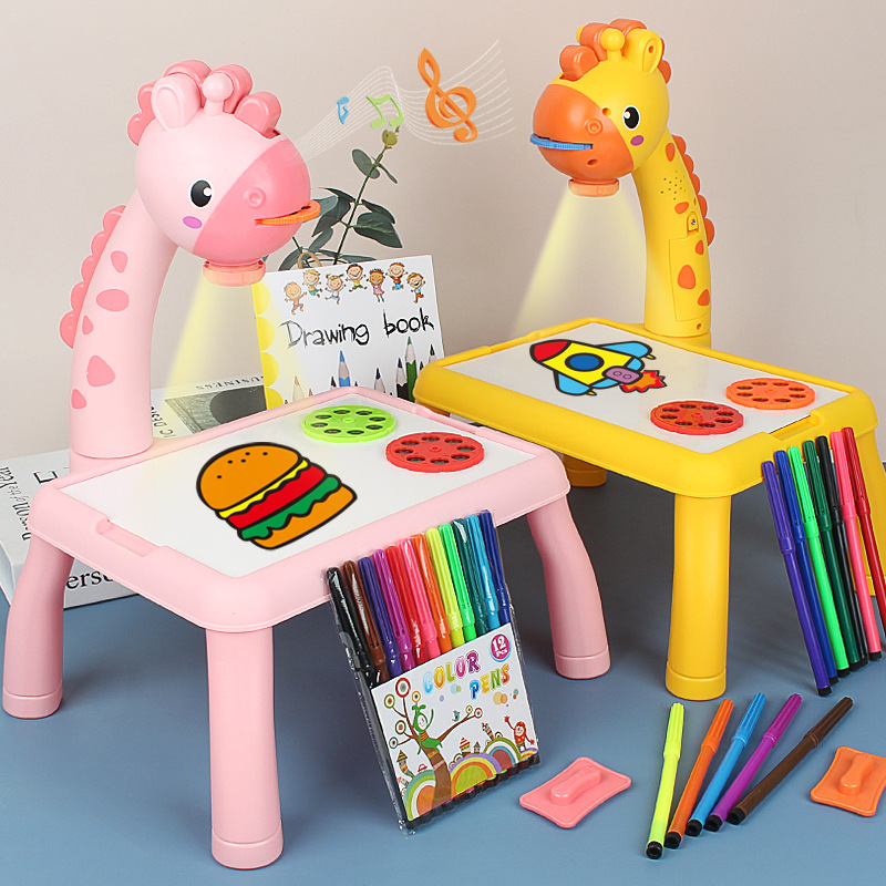 Cross-Border Children&#039;s Plastic Drawing Board Desk Deer Projection Painting Machine Teaching Aids Large Projection Drawing Board Writing Board Early Education