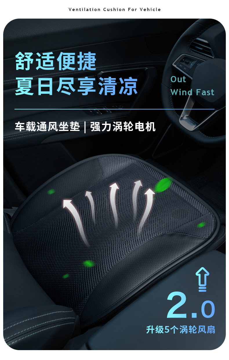 Summer Car Blowing Cushion Office Home USB Car Seat Cool Pad Air Conditioning Refrigeration Ventilation Single Seat Cushion