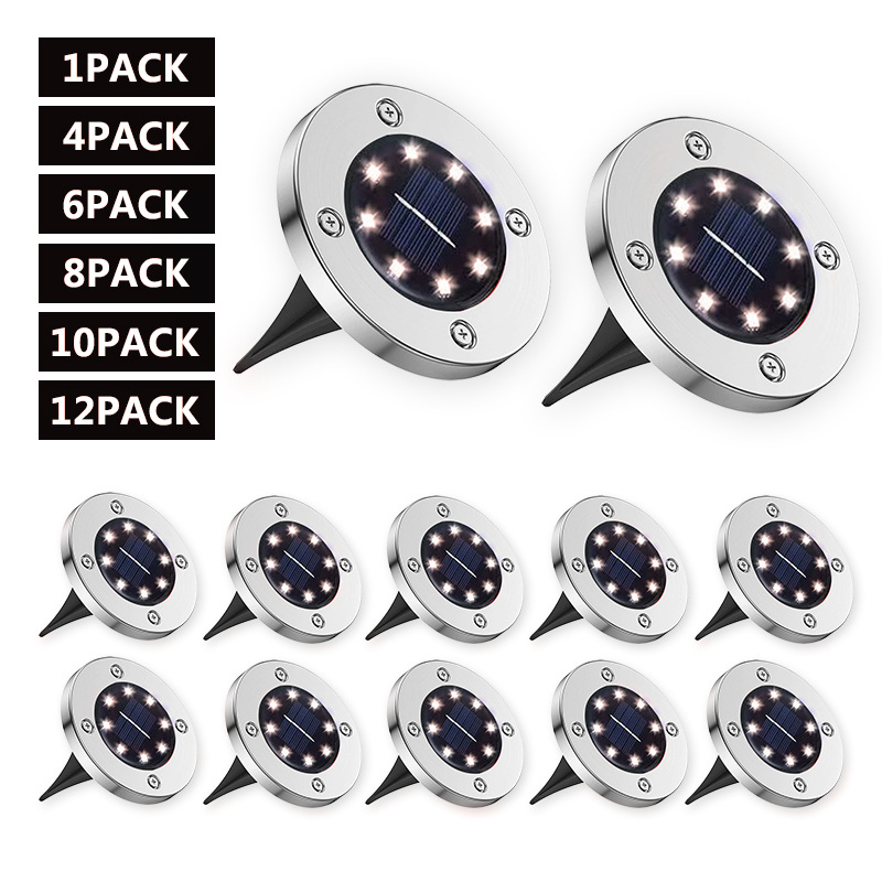 Amazon Cross-Border 8led Solar Stainless Steel Underground Lamp Outdoor New Plug-in Lawn Lamp Garden Lamp