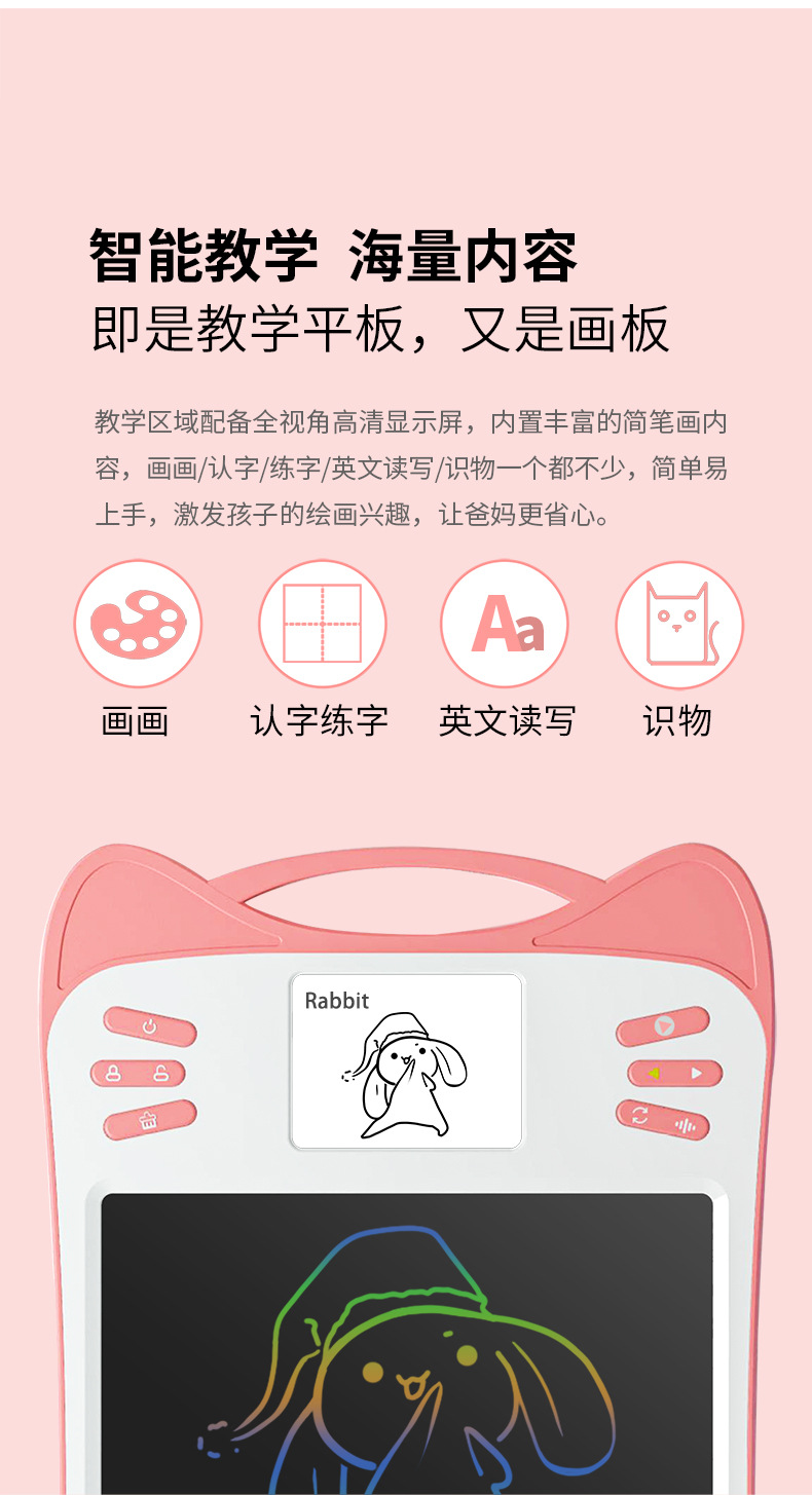 SOURCE Factory Cartoon Cat Voice Point Reading LCD Drawing Board Parent-Child Interaction Intelligent Teaching Handwriting Board Rechargeable