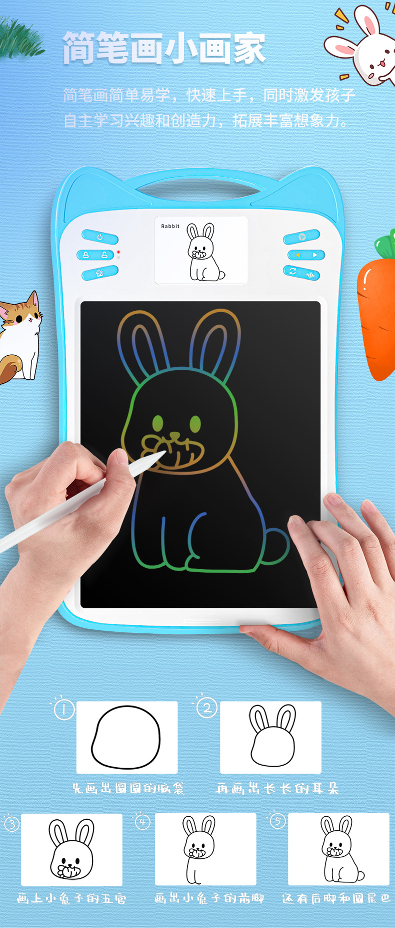 SOURCE Factory Cartoon Cat Voice Point Reading LCD Drawing Board Parent-Child Interaction Intelligent Teaching Handwriting Board Rechargeable