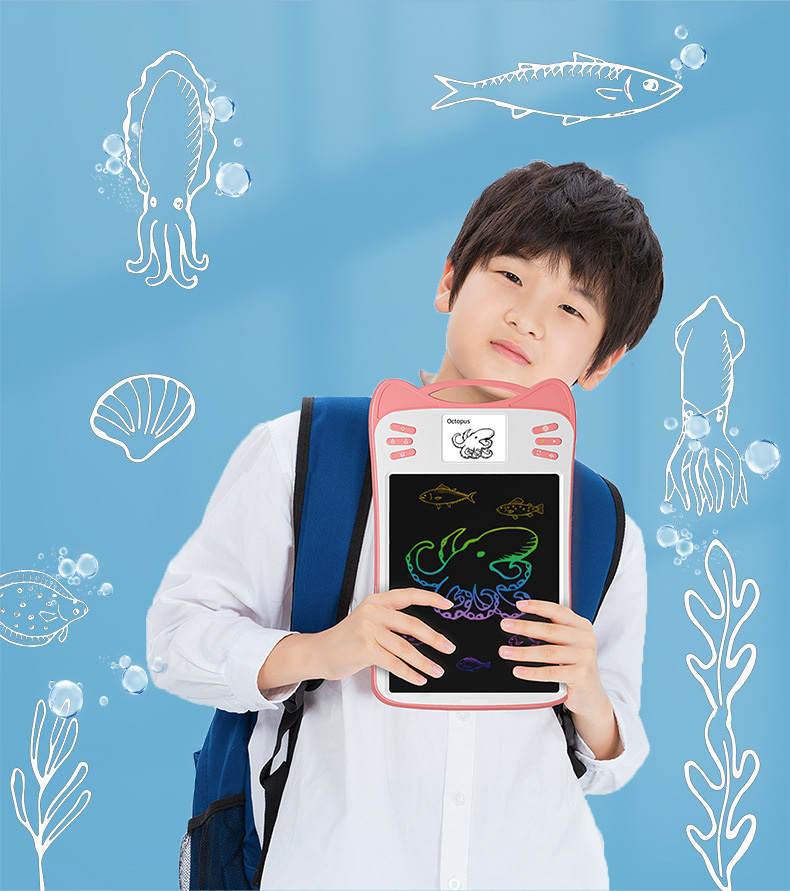 SOURCE Factory Cartoon Cat Voice Point Reading LCD Drawing Board Parent-Child Interaction Intelligent Teaching Handwriting Board Rechargeable