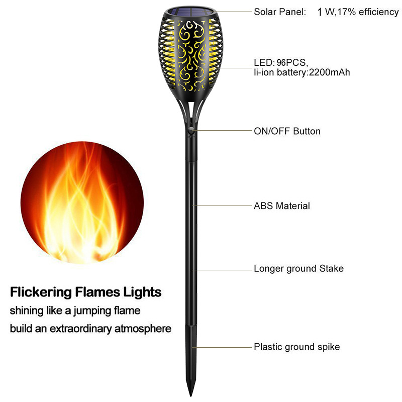 Amazon Cross-Border Hot 96led Solar Flame Lamp Outdoor Garden Lawn Lamp Garden Landscape Torch Lamp