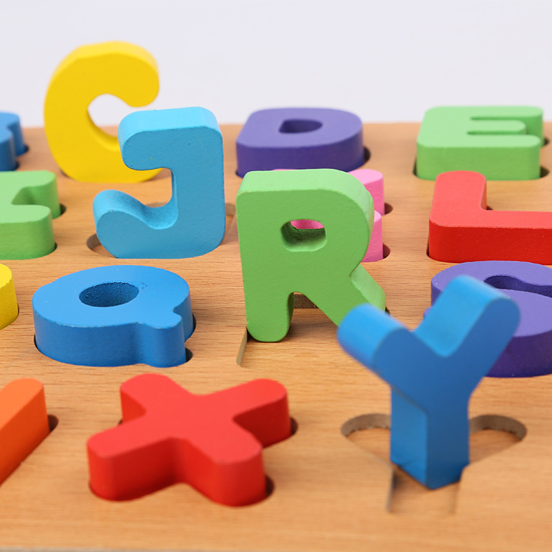 Factory Direct Sales Number Letter Hand Holding Puzzle Board Building Blocks Toy Wooden Young Children Education Early Education Teaching Aids