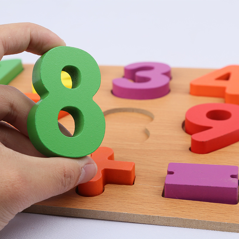 Factory Direct Sales Number Letter Hand Holding Puzzle Board Building Blocks Toy Wooden Young Children Education Early Education Teaching Aids