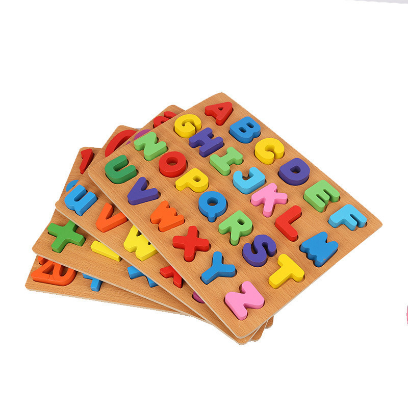 Factory Direct Sales Number Letter Hand Holding Puzzle Board Building Blocks Toy Wooden Young Children Education Early Education Teaching Aids