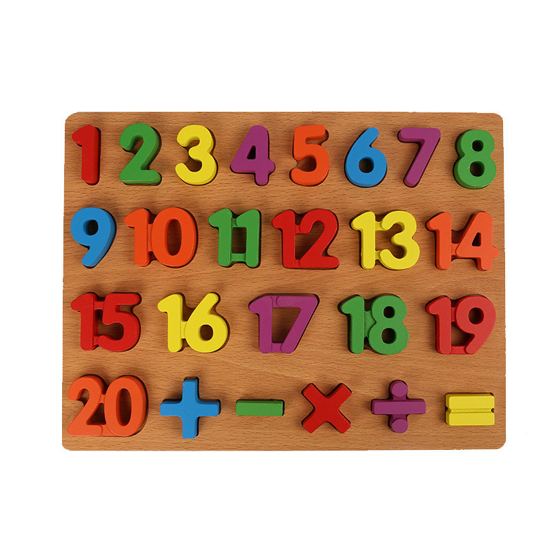 Factory Direct Sales Number Letter Hand Holding Puzzle Board Building Blocks Toy Wooden Young Children Education Early Education Teaching Aids
