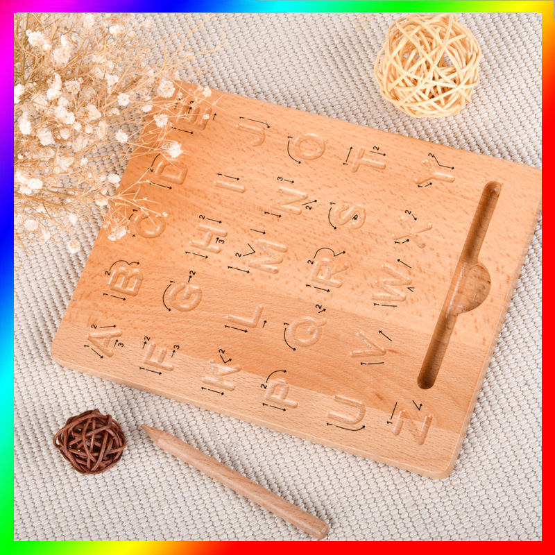 Beech Groove Writing Board Children&#039;s Montessori Teaching Aids Letter Writing Exercise Control Pen Description Practice Toys Cross-Border