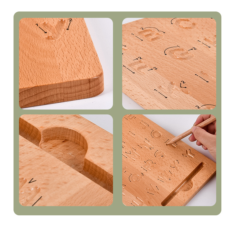 Beech Groove Writing Board Children&#039;s Montessori Teaching Aids Letter Writing Exercise Control Pen Description Practice Toys Cross-Border