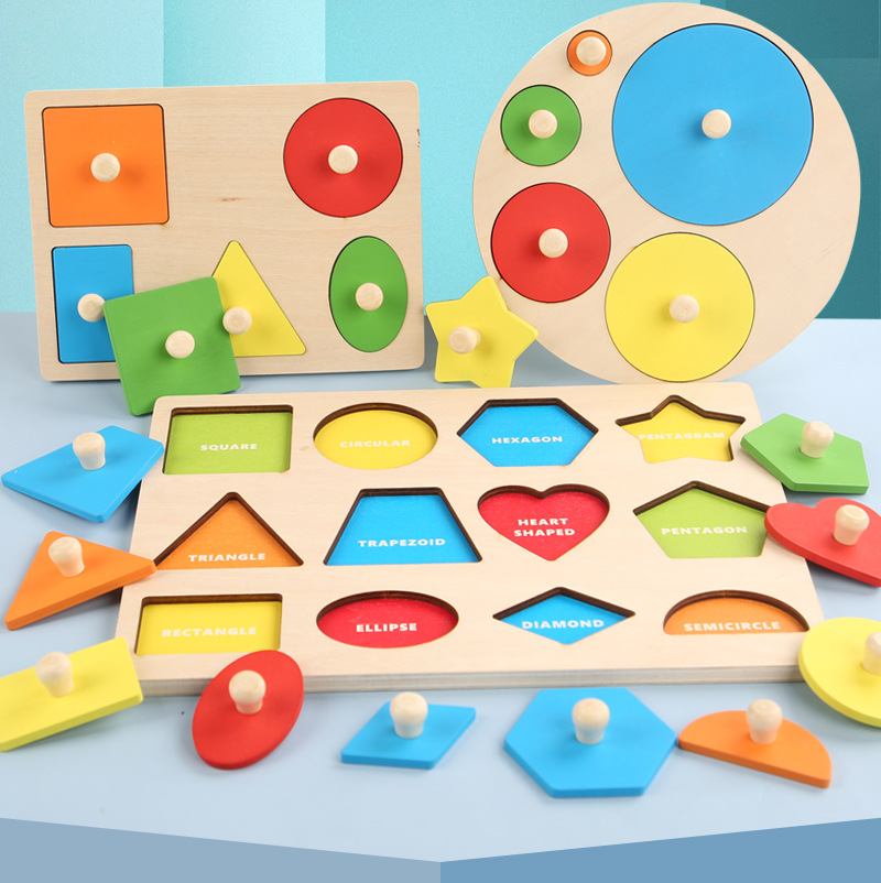 Wooden Montessori Teaching Aids Geometric Shape Panel Shape Matching Grab Board Toys