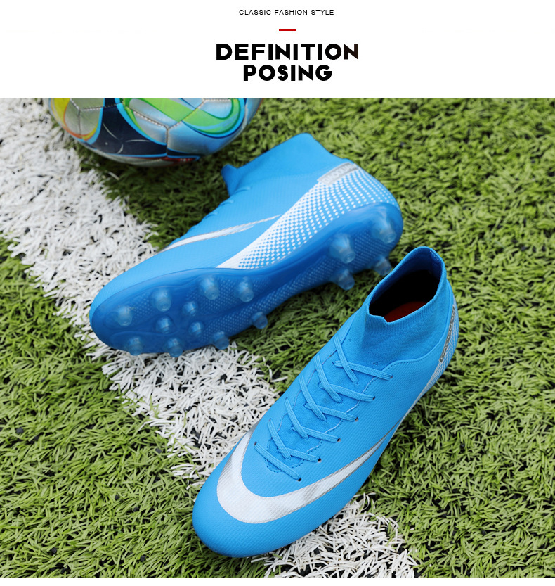 Cross-Border Soccer Shoes High-Top TF Broken Nail Artificial Lawn Skin Foot Boys and Girls AG Spike Competition Student Training Shoes Cross-Border Soccer Shoes High-Top TF Broken Nail Artificial Lawn Skin Foot Boys and Girls AG Spike Competition Student Training Shoes