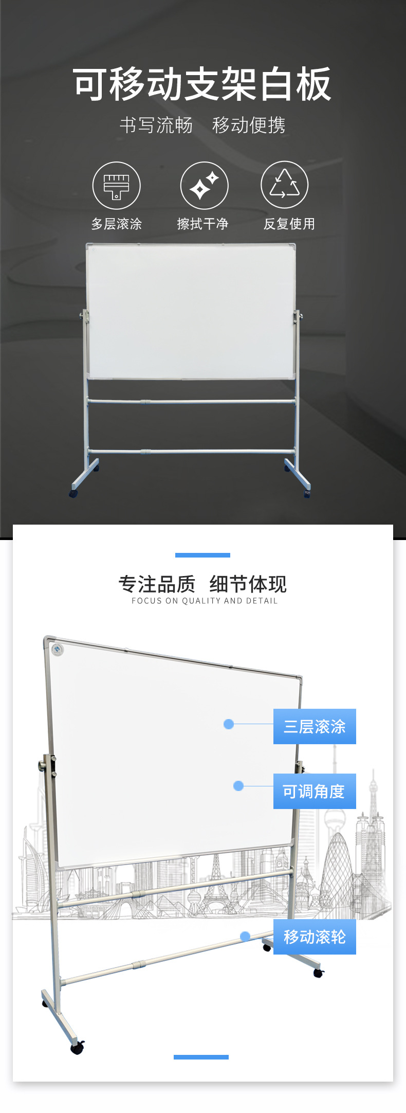 Guangrui Zinc Bottom Whiteboard Hanging Children Home Teaching Office Small Blackboard Wall Erasable Large Whiteboard Wall Sticker Writing Board
