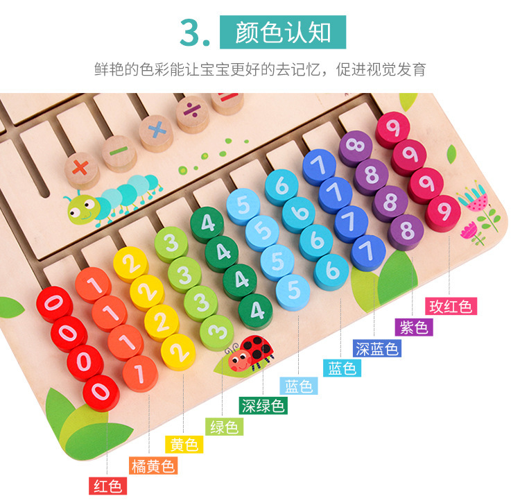 Wooden Color Hand Shifting Learning and Transportation Arithmetic Board Elementary School Students Addition and Subtraction Operation Teaching Aids Find Position Maze Cognitive Board Toys
